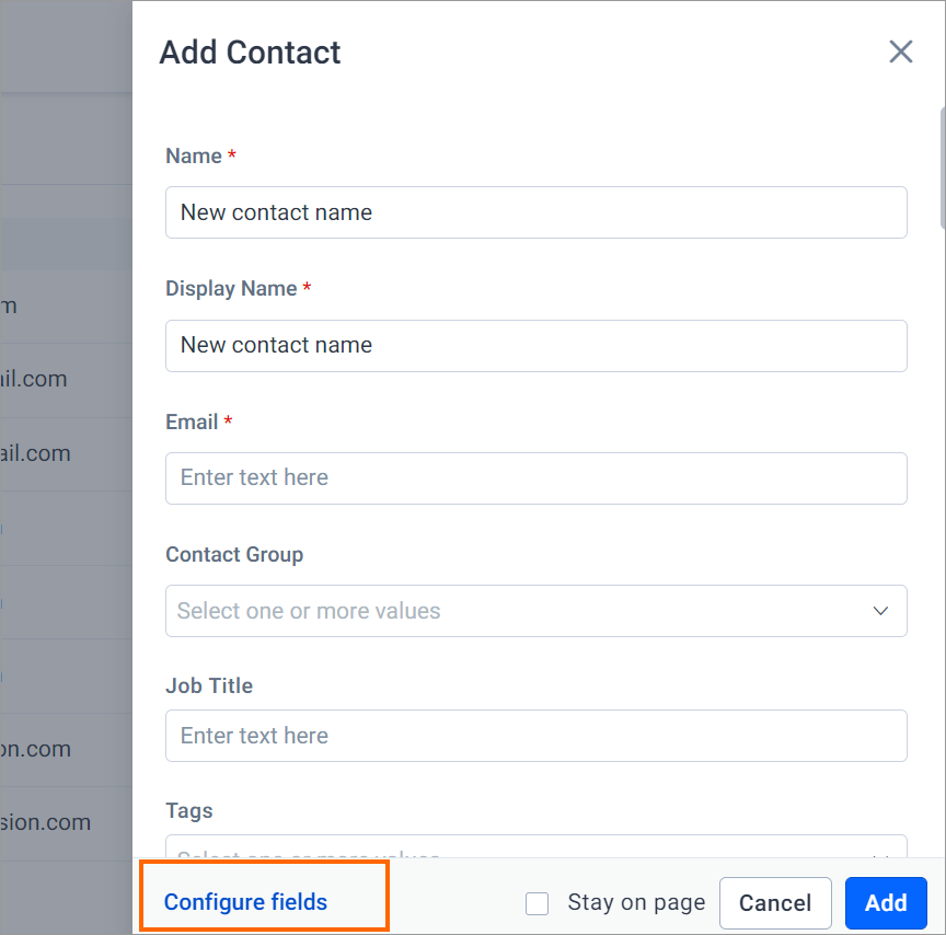 Configure Field and Forms Page