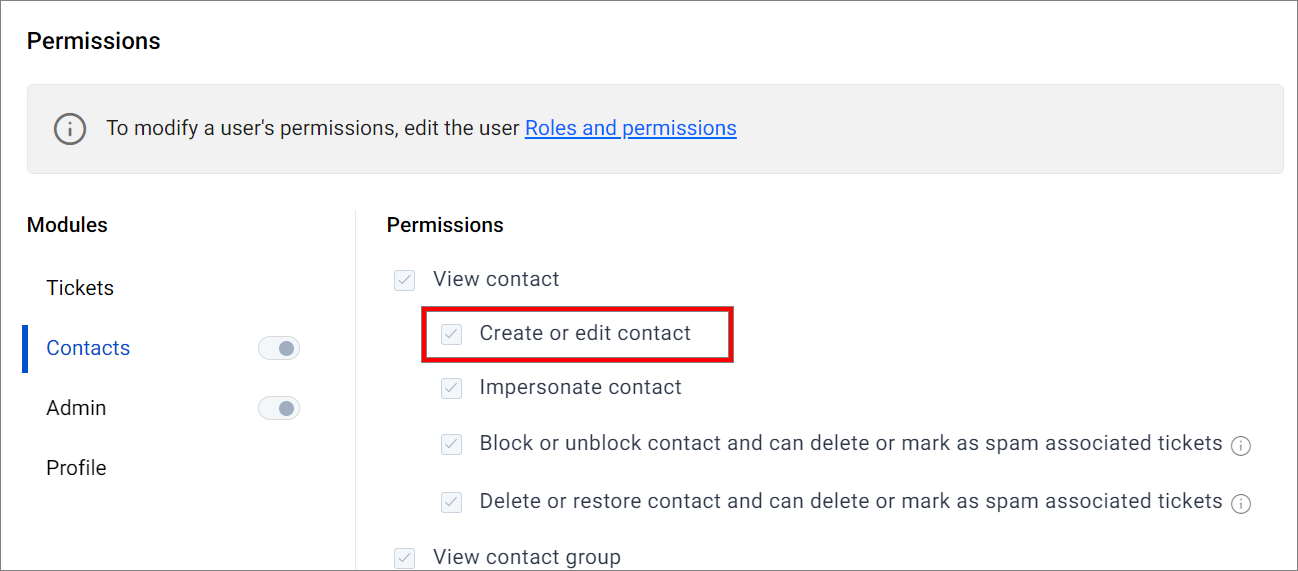 Create or Edit Contact Permission