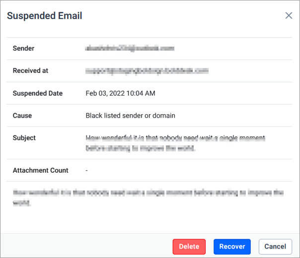 Suspended Email Dialog