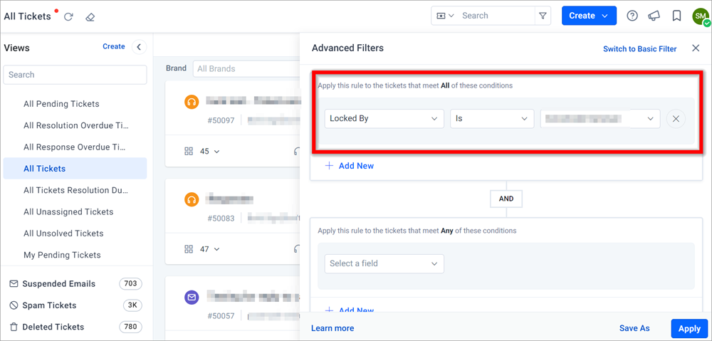 Advance filter to filter ticket which are locked by a particular user.png