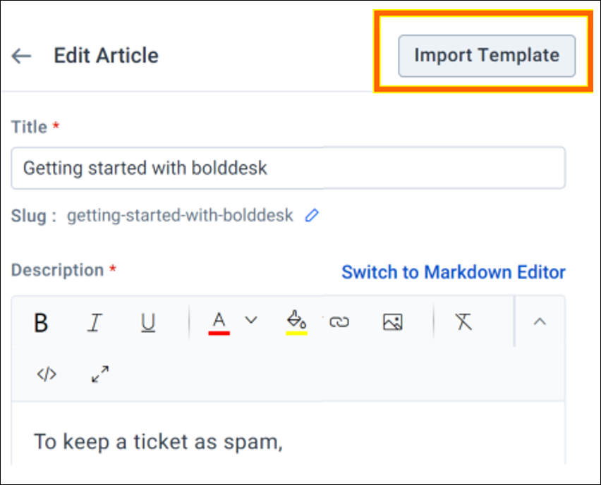 Import Template in Edit Article