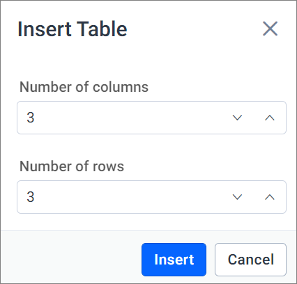Insert Table Page